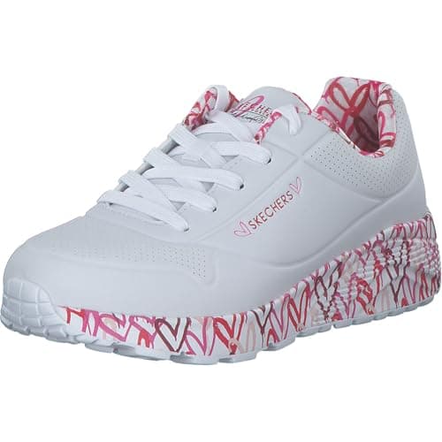 Image of Skechers Girl's Uno Lite Lovely Luv Sneakers, White Synthetic/Red & Pink Trim, 4 UK Child