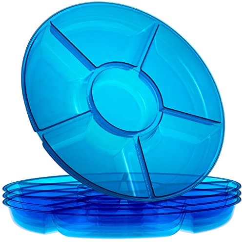 Image of Plasticpro 6 Sectional Round Plastic Serving Tray/Platter (2, Blue)