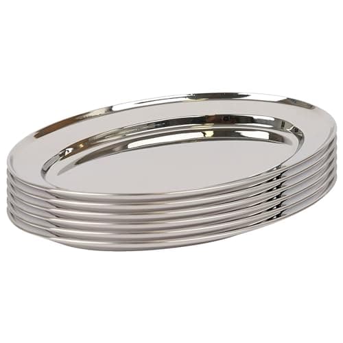 Image of Argon Tableware 35 x 24cm Serving Platters - 6 Pack - Stainless Steel Chrome Dinner Tray Oval Plate Medium Appetizer Serving Dishes for Party, Events, Table Service, Snack Platters