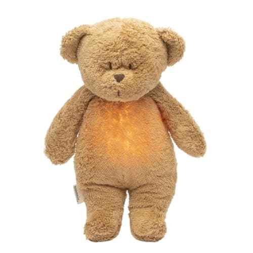 Image of Moonie 2.0 Organic Humming Bear with Night Lamp - Cappuccino | Soothing White & Pink Noise Sleep Aid | Voice Recording | Rechargeable, GOTS Certified Cotton | Calming Plush for Newborn & Toddler