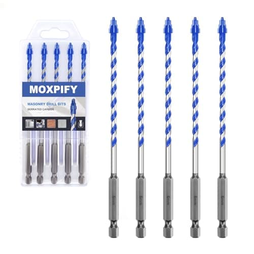 Image of MOXPIFY 5PCS 6mm x 150mm Masonry Drill Bits Set, Porcelain Tile Drill Bit, Tungsten Carbide Drill Bit for Tile, Glass, Ceramic, Marble, Concrete, Brick, Granite, Wood