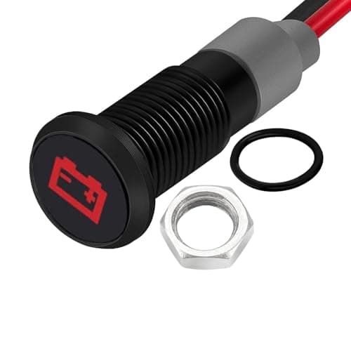 Image of RUNCCI-YUN 8mm 12V 24V Waterproof LED Metal Indicator Light,LED Warning Light Panel Mount Indicator Power Indicator Dash Light, for Car Truck Boat(Battery/Alternator Warning) Red