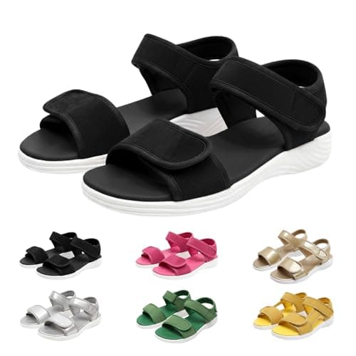 Image of Momolaa UK 6.5 Sandal for Swollen Feet Women Wide Fit Summer Slippers with Adjustable Band Breathable Sandals Ladies Hook & Loop Open Toe Shoes Comfortable Lightweight Sandles 002_Black