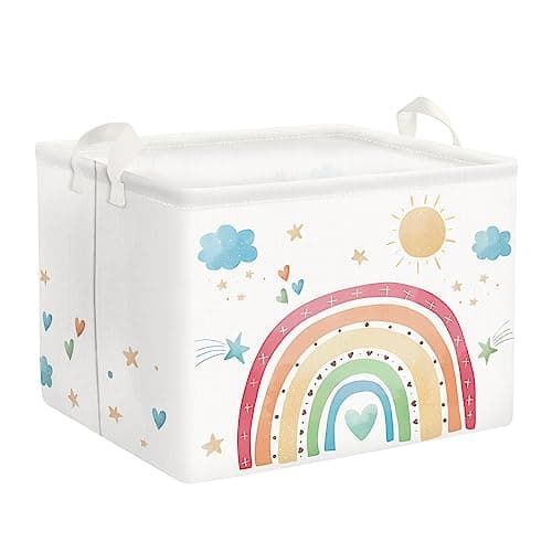 Image of Clastyle Rainbow Baby Laundry Hamper Collapsible Clothes Kids Storage Basket Waterproof Girls Toy Box for Nursery Room, Cloud, 40x30x30 cm
