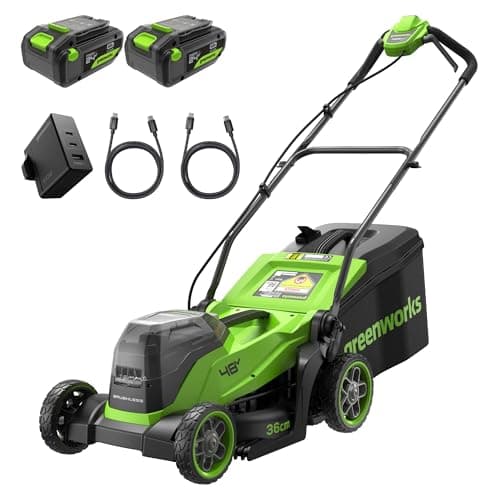 Image of Greenworks 48V (24V x 2) Cordless Lawnmower for Large Lawns up to 400m2, 35cm Cutting Width, 40L Bag, Lawnmower with Two 4Ah Batteries and Twin Charger, 3 Year Guarantee MO48L421-01