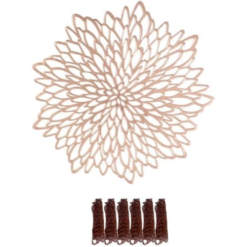 Image of Uang Ku Hollow Out Placemats, Heat-resistant Washable, Vinyl Place Mats for Table, 38cmX38cm Set of 6 Rose Golden