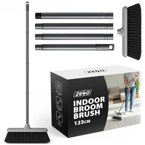 Image of ZENO Indoor Broom 123CM | Soft Sweeping Brush Indoor with Angled Bristle Head | Long Handle Sweeping Brooms for Laminate Vinyl Tile & Wooden Floors | Lightweight Floor Brooms for Home Cleaning