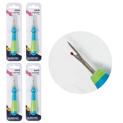 Image of Korbond Easy Grip Seam Ripper Four Pack – 12cm – Set of 4 Large Handled Stitch Unpicker with Comfort Grip & Protective Cap