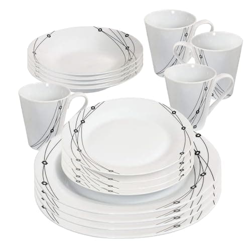 Image of 16PC Dinner Set Bowl Plate Mug Soup Side Porcelain Cup Gift Kitchen Service New (Black Patterns)