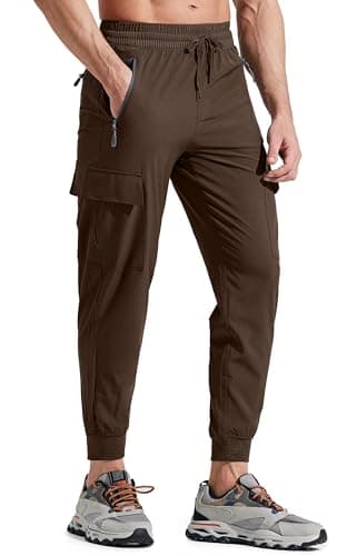 Image of Libin Men's Lightweight Joggers Quick Dry Cargo Hiking Trousers Track Running Workout Athletic Travel Golf Casual Outdoor Pants, Brown M