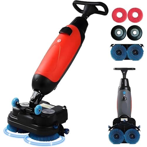 Image of Commercial Floor Scrubber Machine with Double Brush Disc, Battery-Powered, Multi-Functional, 360° Rotation, 13,000 sqft Coverage, 360 RPM Motor, 1-Gallon Tank