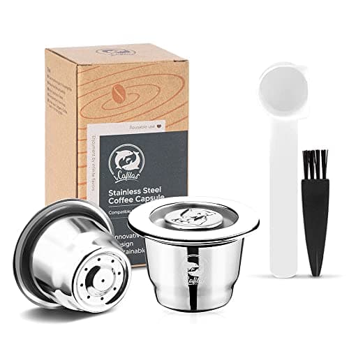 Image of i Cafilas 2 Refillable Stainless Steel Reusable Capsules compatible for espresso, compatible Reusable espresso Capsules + 1 Teaspoon + 1 Cleaning Brush