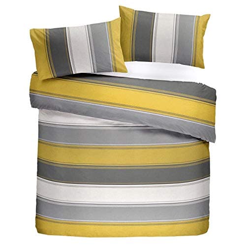Image of Fusion Betley Stripe Reversible Duvet Cover Set, Ochre, Single W135cm x L200cm (Duvet Cover), W50cm x L75cm (Pillow Case)