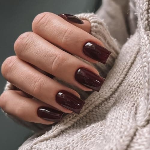 Image of SXVME Brown False Nails Short Medium Square, Gel Press on Nails Coffin Medium Glossy Fake Nails Set Solid Color Acrylic Nail Natural Fit Reusable Stick on Nail for Women Fall Winter, in 24 Pcs