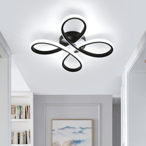 Image of SENQIU LED Ceiling Light, 30W Modern Acrylic Ceiling Lamp, Flower Shape LED Light Fitting for Living Room, Bedroom, Kitchen, Hallway, Cool White Light 6500K, Black