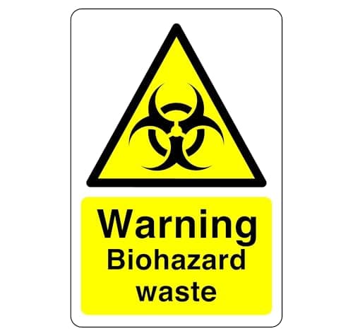 Image of Warning Biohazard waste Safety sign - High tack sticker 200mm x 150mm