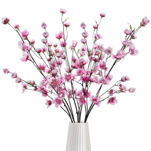 Image of Zythrem 6Pcs Cherry Blossom Artificial Flowers Faux Cherry Blossom Stems 75cm Pink Fake Flowers Silk Sakura Flowers Long Stem Artificial Spring Flowers for Tall Vases Wedding Table Home Decor