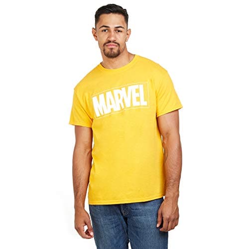 Image of Marvel Men's Text Logo T Shirt, Yellow (Gold Gld), S UK
