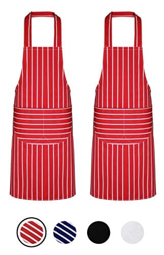 Image of Quick Cleaning Supplies Pack of 2 Unisex Bib Aprons – 100% Combed Cotton - Professional Heavy Duty Grade – Thick Fabric Construction – Two Large Front Pockets’- Fade Resistant (Red)