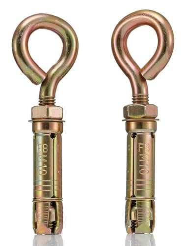 Image of YoiYee M10 x 70mm Masonry Expansion Anchor Eye Bolt with Hex Nut, Yellow Zinc-Plated Steel Screw Eyeblot with Ring for Heavy Duty Fixing - 2 Pieces