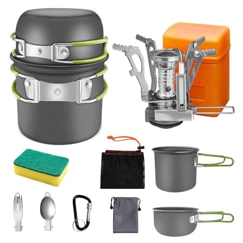 Image of AUTOPkio Camping Cooking Set, Outdoor Camping Pans Pots and Stove - Non Stick Folding Cookware Kit for BBQ Picnic Hiking Backpacking Travel 1-2 Person Use