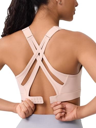 Image of High Impact Sports Bra for Women – High Support Molded Cups, Adjustable Straps & Back Closure, Cross, Workout & Running Bra, Nude, L