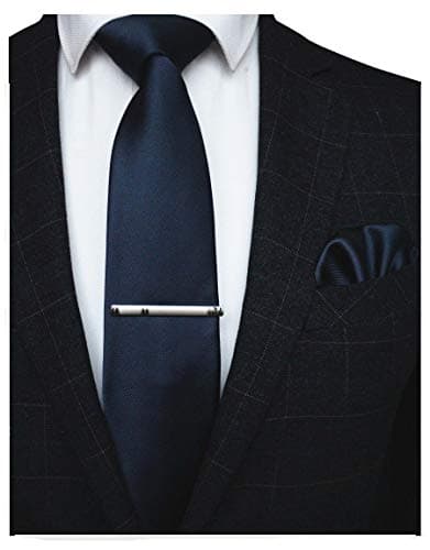 Image of RBOCOTT Navy Silk Tie and Pocket Square, Necktie Tie Clip Set for Men (8)