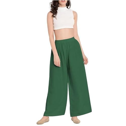 Image of BODYWEAR LTD Women’s Palazzo Pants Wide Leg High Waist Lounge Yoga Trousers Lightweight Viscose Summer Casual Beach Wear (Bottle Green, 16-18)
