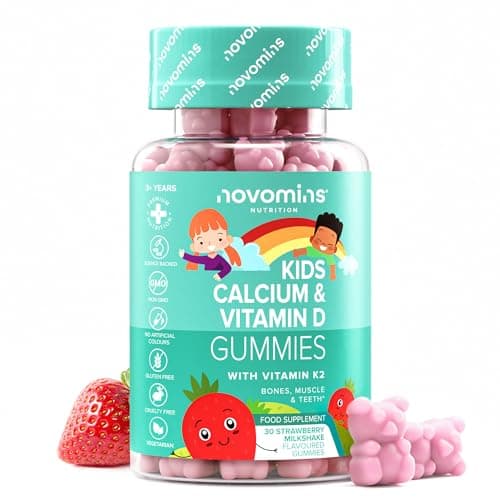 Image of Kids Calcium Gummies - 160mg of Calcium Supplement - with Vitamin D3 K2 - Healthy Bones & Teeth - Alternative to Calcium Tablets - Vegetarian & Gluten-Free - 30 Calcium Gummies for Kids - Novomins