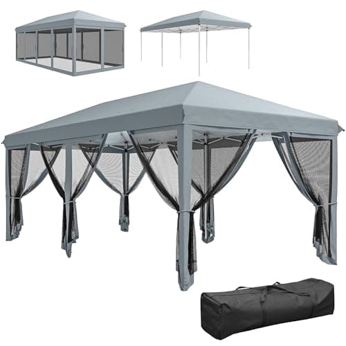 Image of Outsunny 3 x 6m Pop Up Gazebo, Outdoor Canopy Shelter, Marquee Party Wedding Tent with 6 Mesh Walls and Carry Bag, Grey