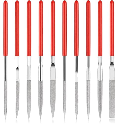Image of 10 Pcs Mini Diamond Needle Files Set - Precision Mini Modelling File Tool Kit - Round, Flat & Triangular Diamond Files - Ideal for Jewelers, Metal, Resin, Plastic & Miniatures (2 x 100mm)