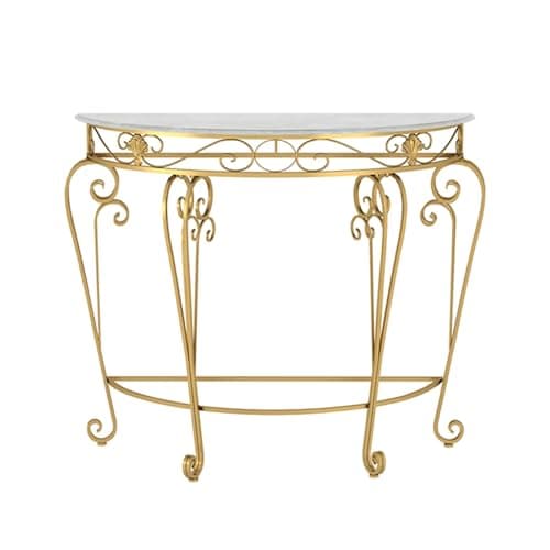 Image of Yclty Half Moon Console Table with Metal Scroll Legs, Faux Marble Top Entryway Table, Semi Circle Sofa Accent Foyer Table for Living Room, Hallway, Entrance, Small Spaces(Gold,70x35x80cm)