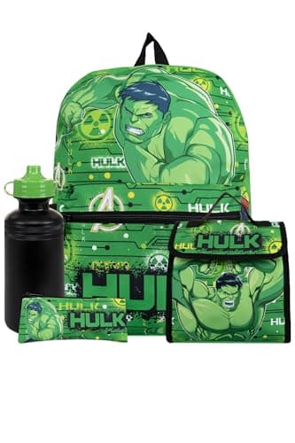 Image of Marvel Hulk Backpack For Boys | Boys Backpack With Lunch Bag And Water Bottle | Hulk School Bags For Kids | One Size Green