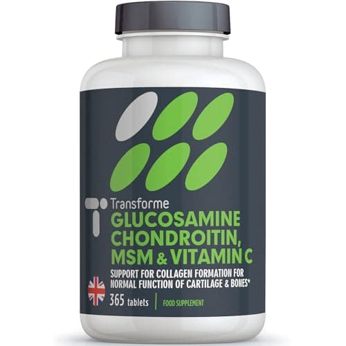 Image of Transforme Glucosamine Chondroitin MSM Vitamin C, 365 Tablets, High Strength Complex, Up to 1 Year Supply, Easy to Swallow, UK Made