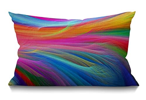 Image of BGBDEIA Rainbow Cushion Cover Modern Art Fractall Rainbow Ocean Cotton Linen Decorative Rectangular Throw Pillow Cover Pillowcase for Sofa and Bed Couch 12"X20" 30 x 50 cm