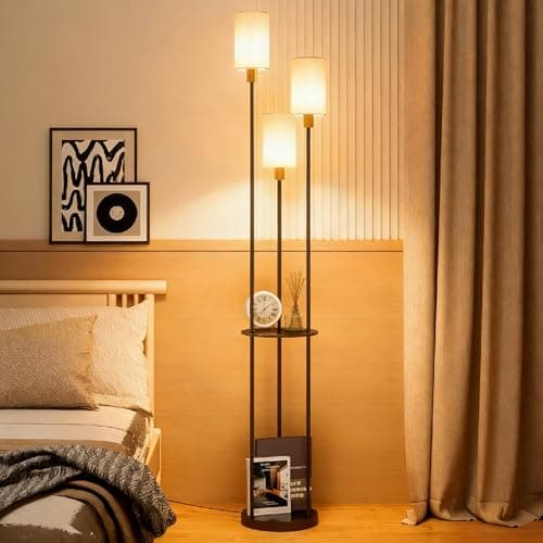 Image of PULUOMIS Floor Lamp, Floor Standing Standard Lamps with 3 Lights for Living Room, Tall Lamps with E14 Socket for Bedroom, Bulb Not Included