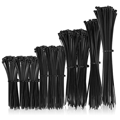 Image of 1000 Pieces Black Nylon Cable Ties Mixed Pack Heavy Duty Strong Self Locking Long Plastic Zip Tie Wraps Assorted Sizes 100/150/200/250/300mm Length 4/6/8/10/12 Inch, 2.5/3.6mm Width