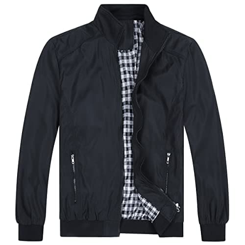 Image of YOUTHUP Men's Jackets Lightweight Bomber Jacket Casual Cargo Sports Windbreaker Summer Sportswear, Black, L