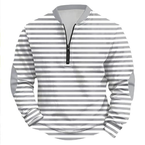 Image of Generisch 2026 Clothing Striped Half Zip Sweatshirt Long Sleeves Crew Neck Casual Sports Jumper Streetwear Top, Light grey, S