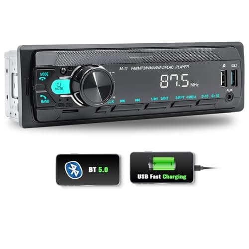Image of Car Stereo Bluetooth Single Din Car Stereo with Voice Assistant/Bluetooth 5.0 /MP3 Media Player with FM/7 Color Light/Car MP3 Player USB AUX Port/Audio Recording/Remote Control/USB Fast Charging
