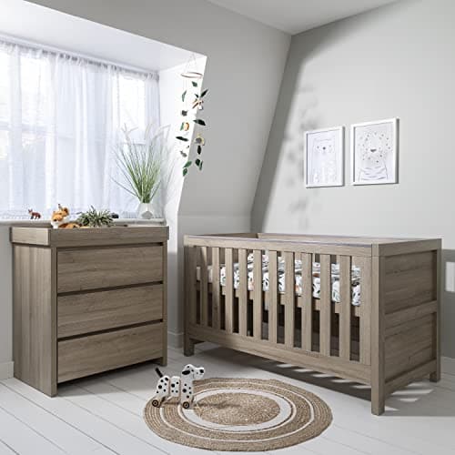Image of Tutti Bambini Modena 2-Piece Nursery Furniture Set - 3-in-1 Baby Cot Bed & Baby Chest of Drawers with Changer & Clothes Storage Drawers