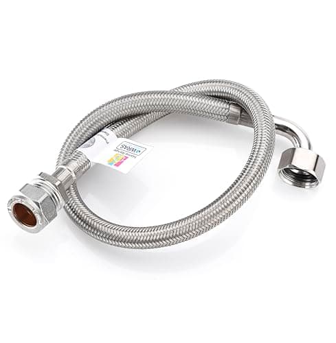 Image of Home Range WRAS Approved 500mm1/2 x 15mm Compression Fitting 90° Elbow Flexible Pipe Connector, Stainless Steel Braided Hose Flexi for Boilers, Plumbing, Kitchens, Bathrooms, Basins