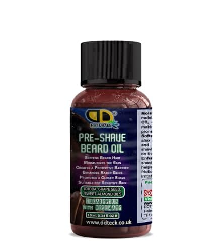 Image of Pre-Shave Beard Oil with Eucalyptus With Rosemary – Soothes Sensitive Skin, Softens Hair, Enhances Razor Glide & Reduces Irritation – Natural Jojoba, Grapeseed & Sweet Almond Oils (10ml)