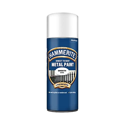 Image of Hammerite Spray Paint for Metal. Direct to Rust Exterior White Metal Paint, Smooth Finish. Corrosion Resistant White Gloss Paint and Rust Remover, 8 Year Protection - 400ml Aerosol 0.5 SqM Coverage