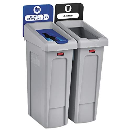Image of Rubbermaid Commercial Products 2007914 Slim Jim Recycling Station, 2 Stream Landfill/Mixed Recycling