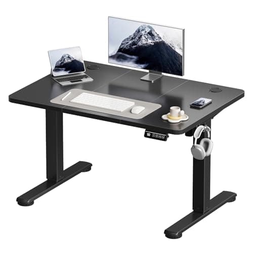 Image of Devoko Electric Standing Desk 100x60cm Sit Stand Table Height Adjustable Desk with Backpack Hook and Memory Smart Pannel, Home Office Table with Splice Board, Black