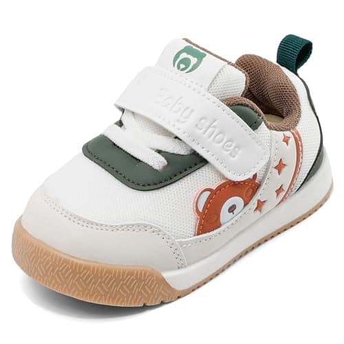 Image of LACOFIA Baby Boys Girls First Walking Shoes Breathable Toddler Sneakers Soft Anti-Slip Trainers White 6.5