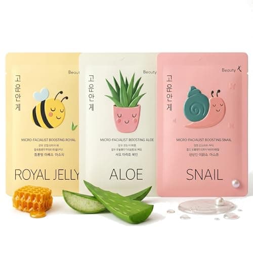 Image of BeautyKei Korean Skincare Face Mask Set-Hydrating Aloe Vera Snail Jelly and Royal Sheet Masks for Deep Moisturising Anti-Aging Soothing and Acne Care with Natural Ingredients