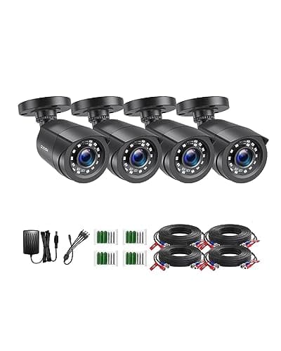 Image of ZOSI 4 Pack 2MP 1080p HD-TVI Home Security Camera Outdoor Indoor 1920TVL, 24PCS LEDs, 80ft Night Vision, 90°View Angle, Weatherproof Outside Surveillance CCTV Bullet Camera(Black)