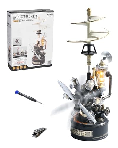 Image of ROKR 3D Puzzle Plastic Metal Mechanical 3D Model Kits for Adults to Build, DIY Crafts Gifts, Industrial City (Retro Helicopter)